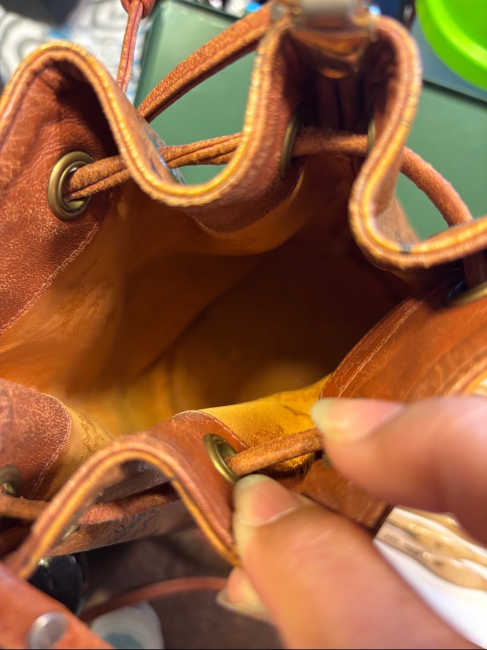 MCM Cognac Monogram Visetos Drawstring Shoulder Bag - Picture 5 of 9